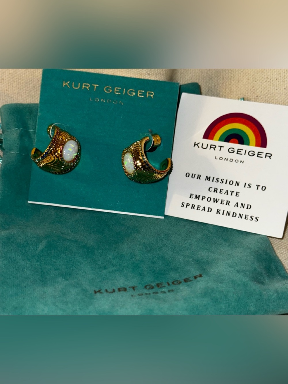 Kurt Geiger NWT Opalescent Gemstone & Crystal Huggie Earrings